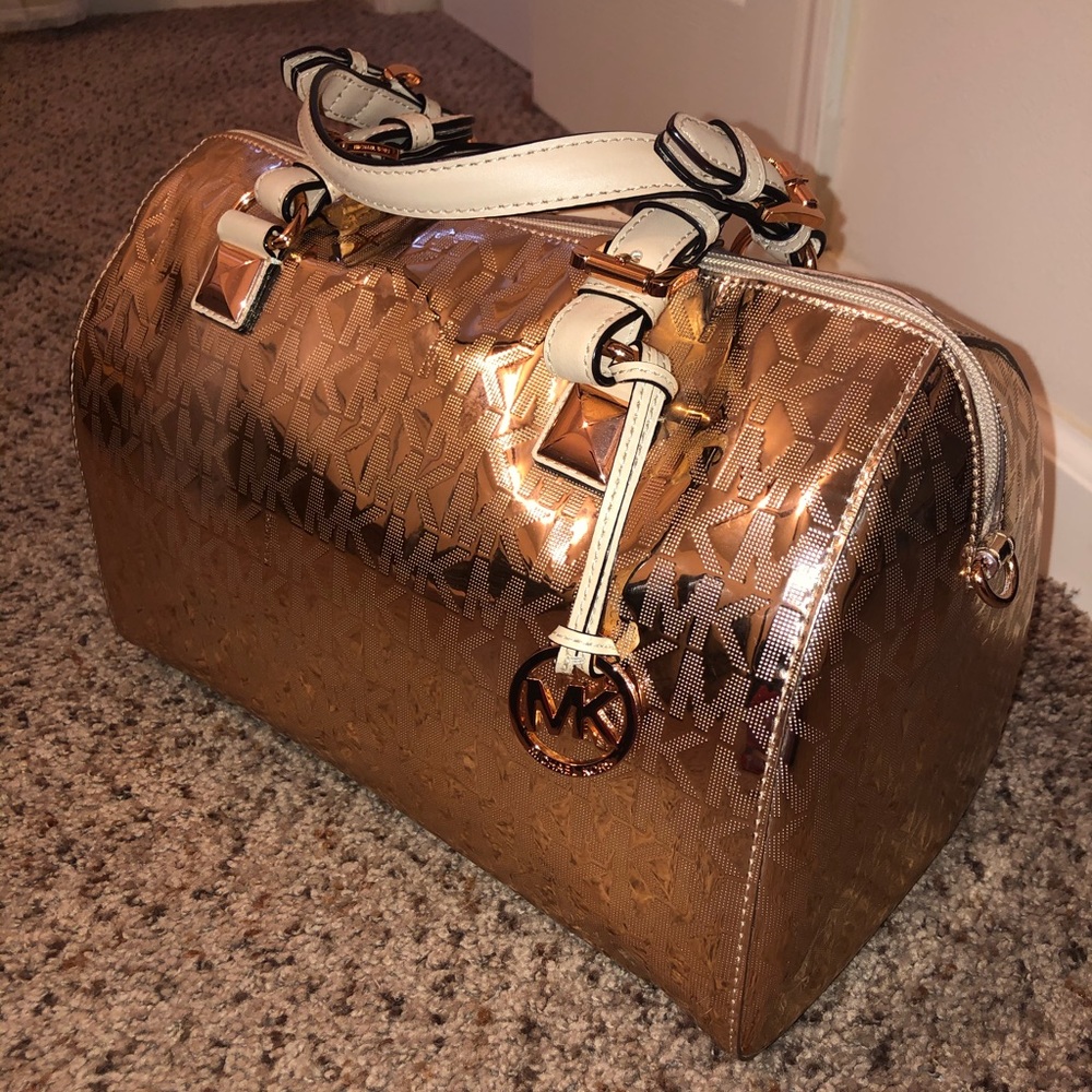 Michael Kors Large Grayson Rose Gold Metallic Bag